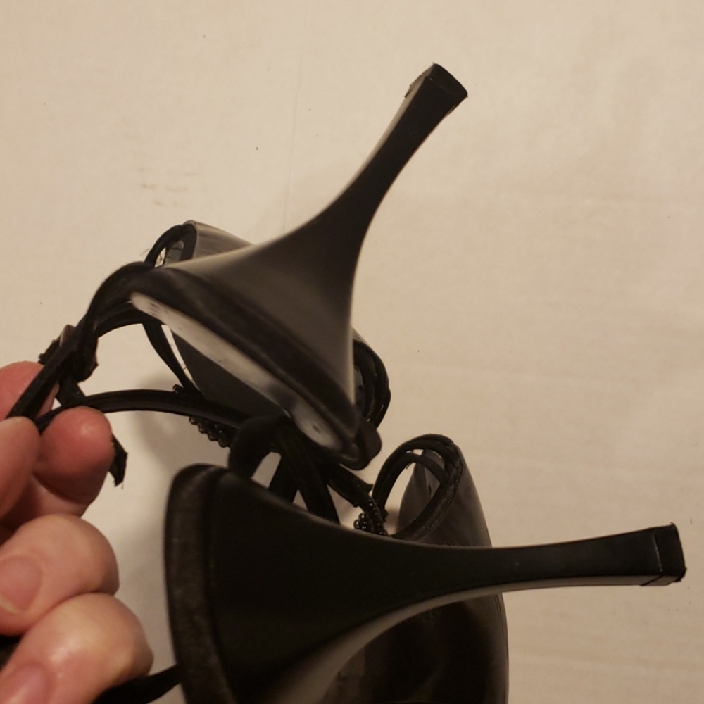 EUC - BCBGirls Sexy Black Satin Rhinestones Heels - Picture 6 of 8